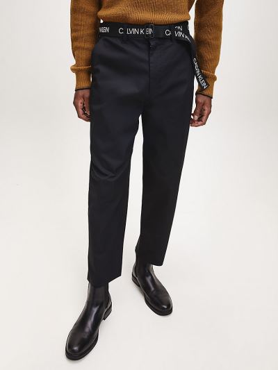 Calvin Klein Ruhák HU332666 | Calvin Klein Relaxed Cotton Twill Belted Férfi Nadrág Fekete